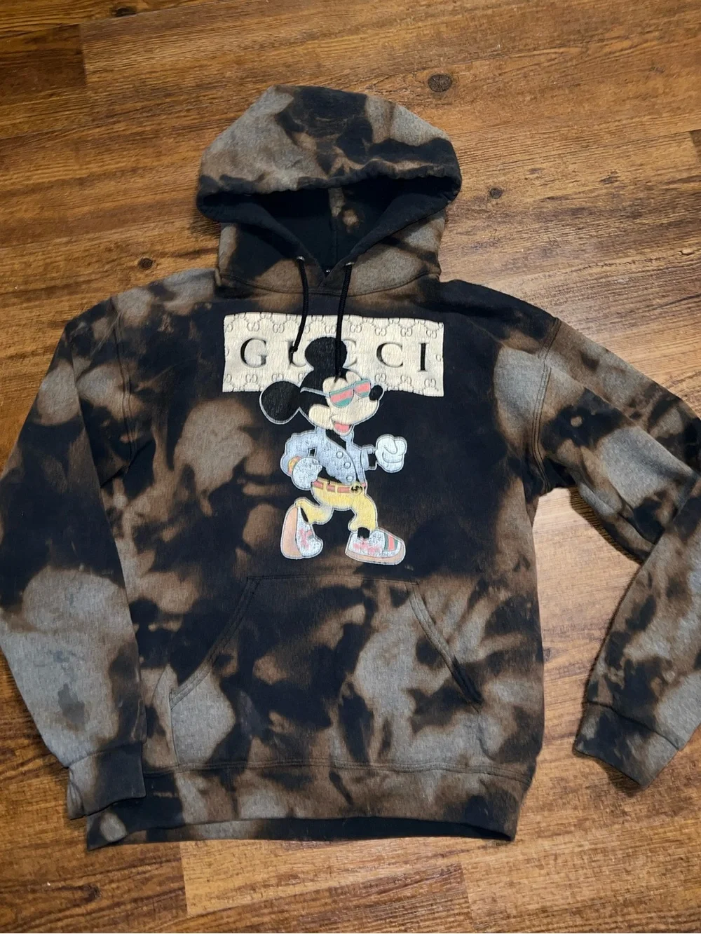 Gucci Mickey Mouse Black Streetwear Graphic Acid Wash Upcycled Hoodie  Size S